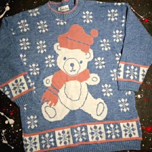 Private Eyes Sweaters - Vintage 80s 90s Private Eyes winter teddy bear Christmas wool sweater RARE